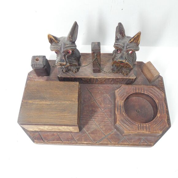 Scottie Dog Carved Wooden Desk Set Scotty Terrier Folk Art - Picture 2 of 12